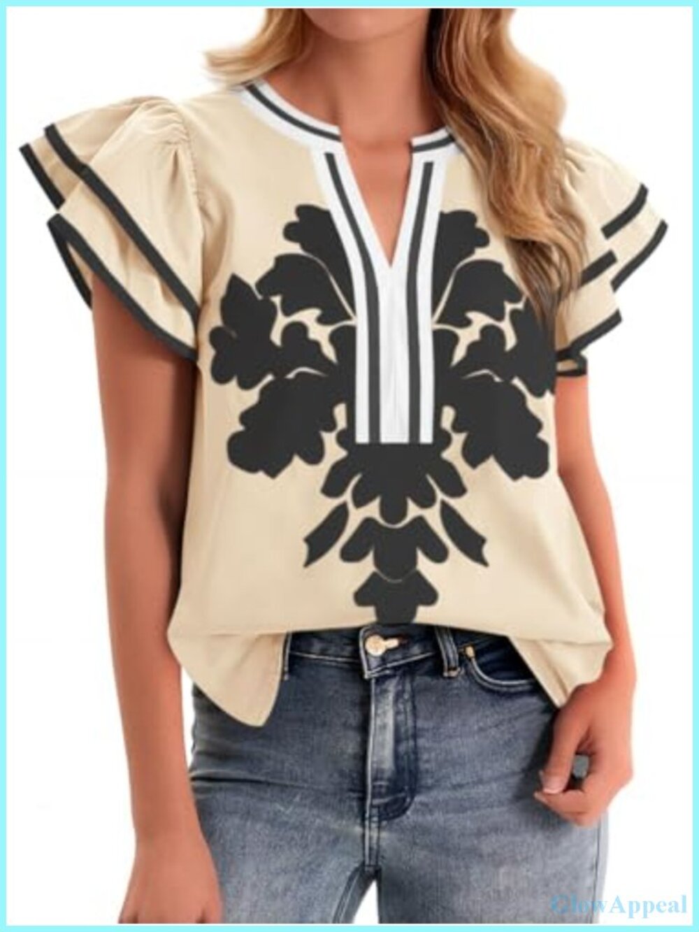 Womens Ruffle Color Block V-Neck Floral Print Tank Top Blouse